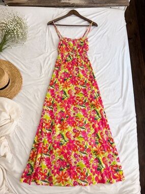 Fashion Nova Pink & Lime Floral Maxi Dress